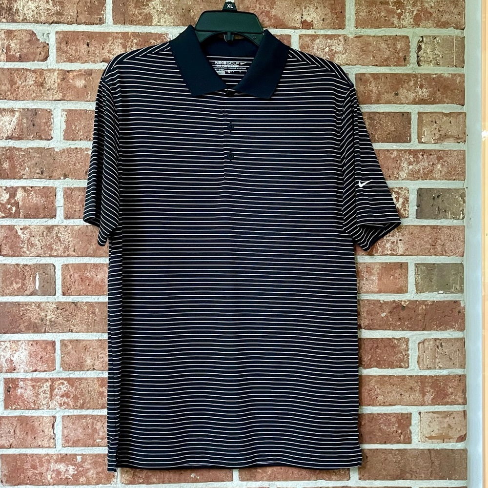 NWOT Nike Golf Tour Performance DRI-FIT Mens black & white striped polo shirt